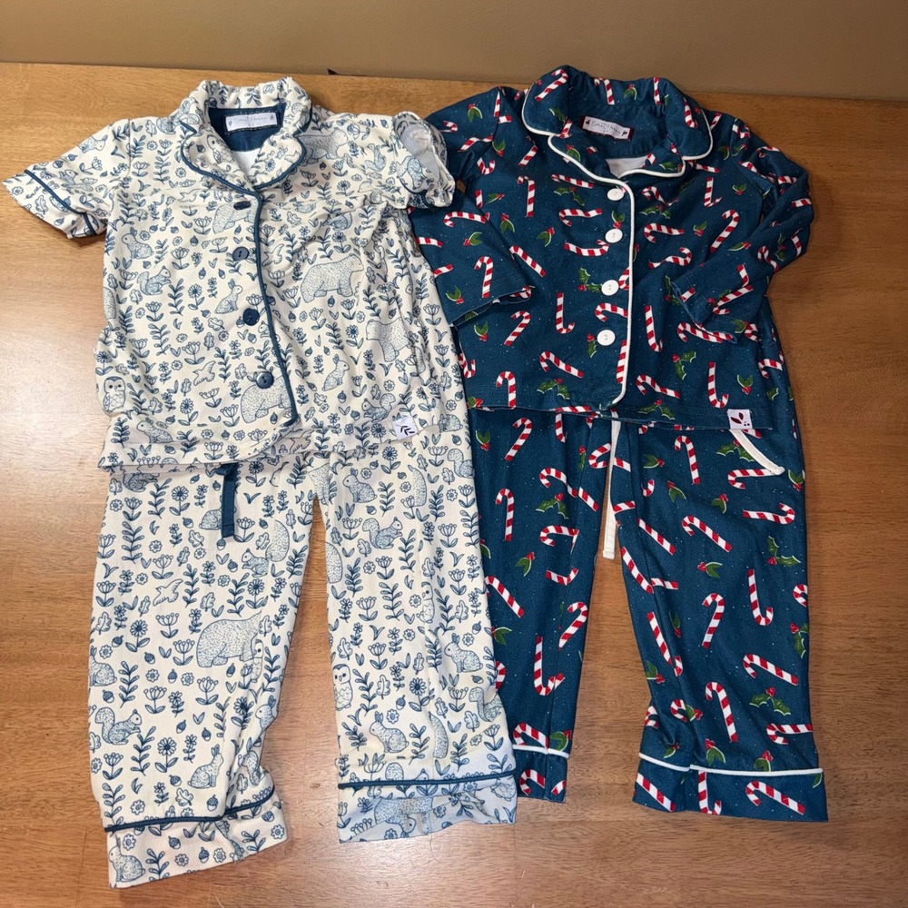 SweetHoney Kids Pajama Set Bundle 2T Woodland Animals Candy Cane Holiday 2-Pack